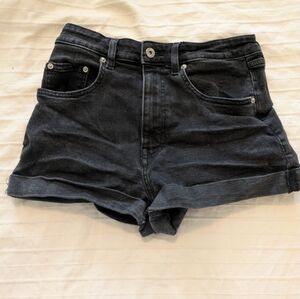 H&M Black Jean Shorts Distressed Frayed Hem